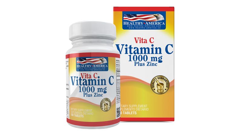 Vitamina C 1000 Mg Con Rose Hips Zinc 100 Tabletas Healthy America